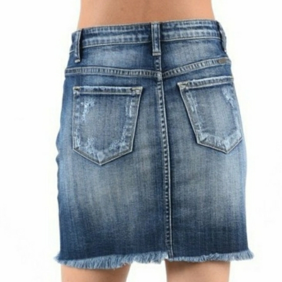 KANCAN Button-up Frayed Hem Denim Skirt - Picture 2 of 5